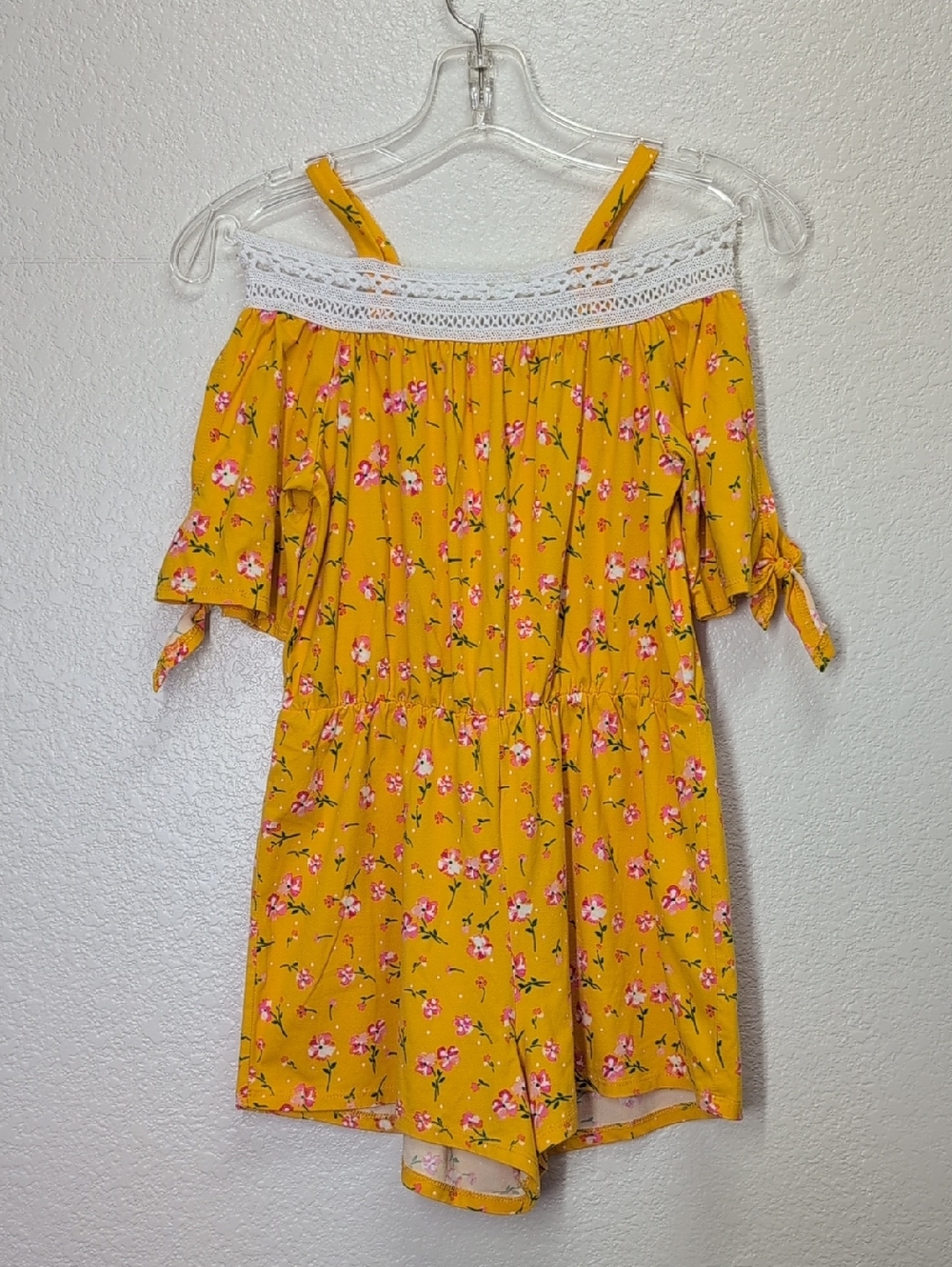 Heart and Arrow | Girls | Yellow Gold Romper with Pink Flowers